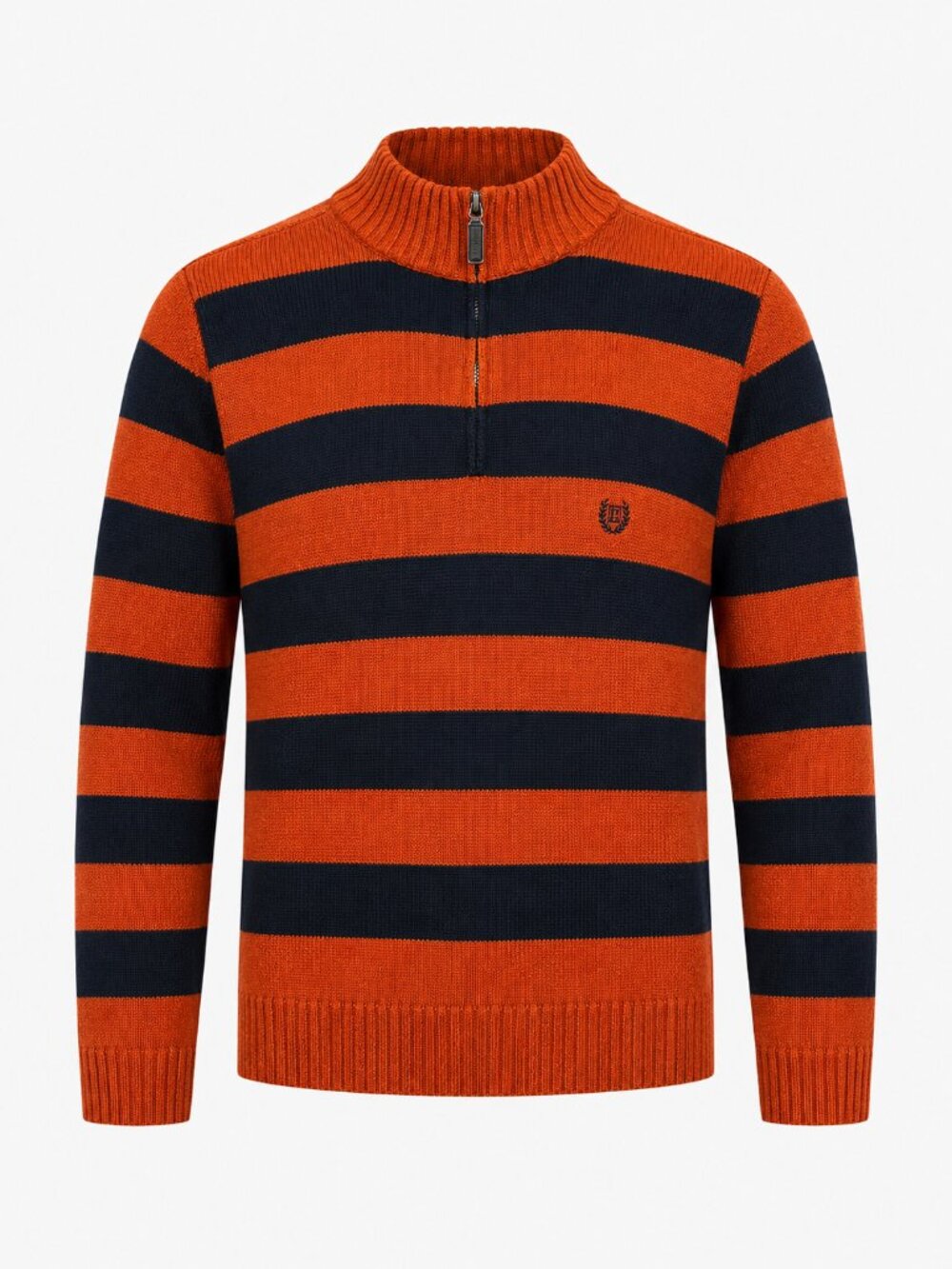 Chaps Men’s XL Quarter Zip Sweater Orange Navy Striped Cotton Preppy UVA